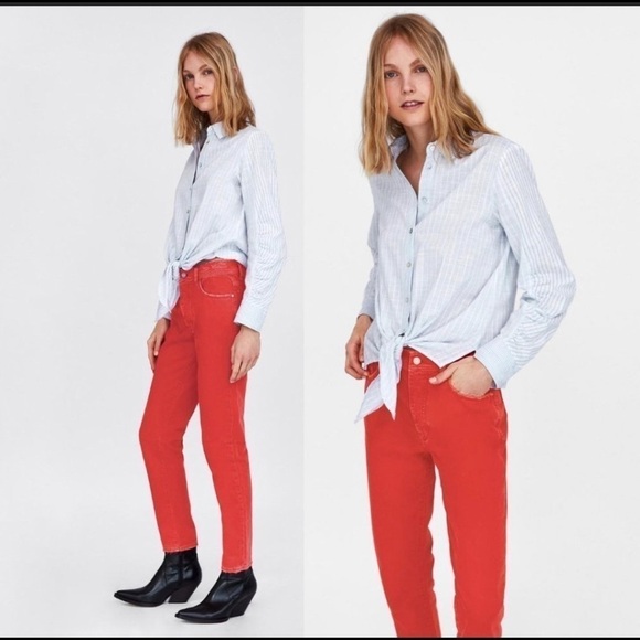 ZARA BASIC MOM JEANS CORAL STYLE Z1975 SIZE 00 - Picture 1 of 9